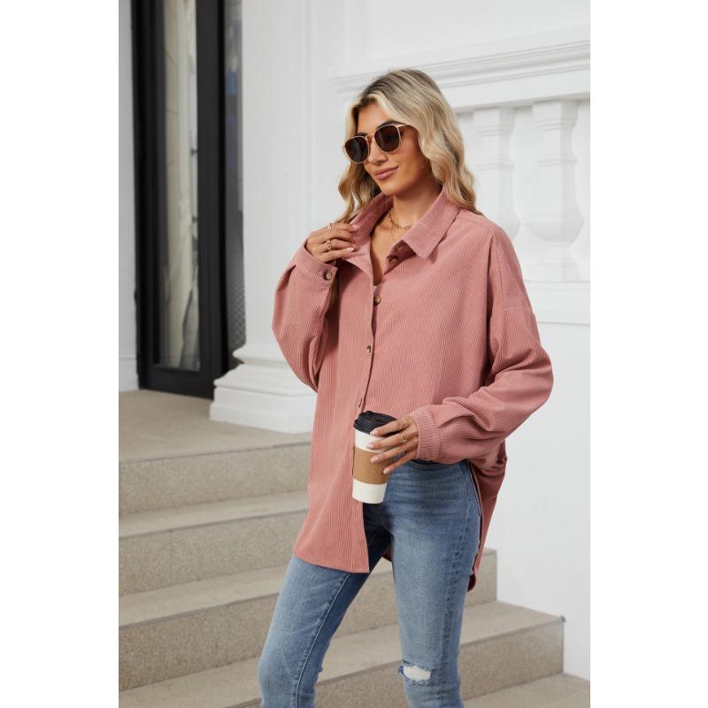 Spring and Autumn Women's Solid Colour Lapel Button Long Sleeve Loose Shirt Jacket