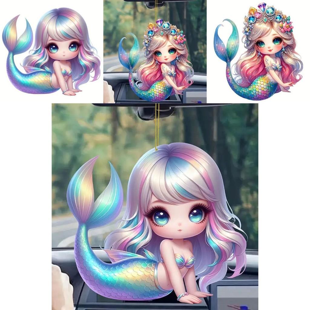 Cartoon Green Fresh Mermaid Acrylic Car Hanging Decoration For Girls Stylish