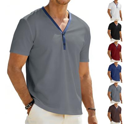 Men's Summer Contrasting Color V-neck Top Men's Casual Snd Comfortable T-shirt