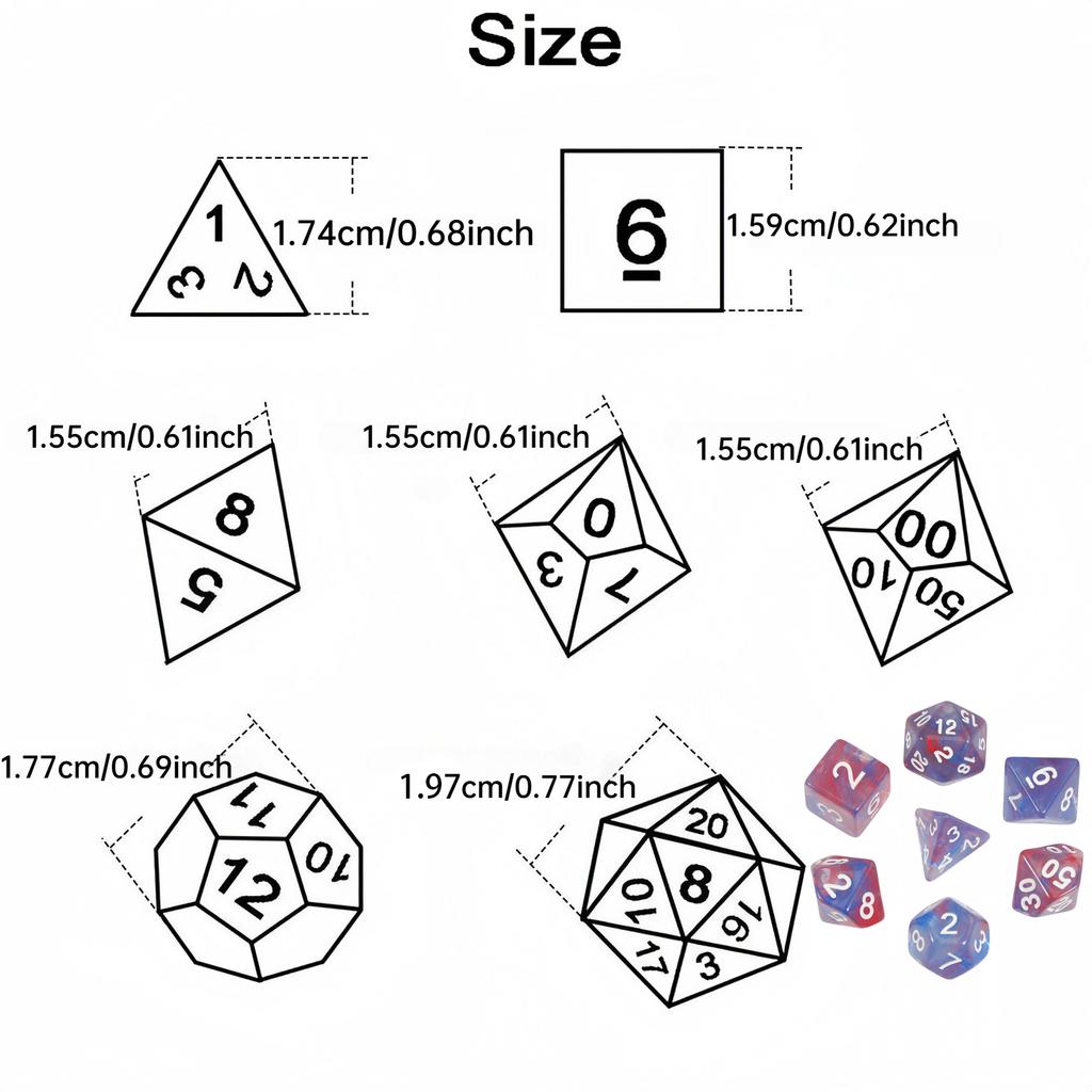 DND Dice Set 7pcs Multi Sided Dice with Haze Swirl Effect for Board Game DND TRPG, As Gift and Collection