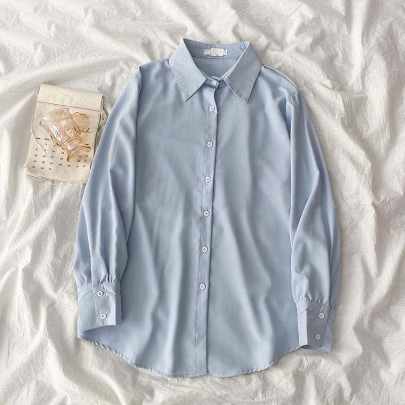 

Шифоновая рубашка, женские классические ретро корейские офисные женские элегантные повседневные топы большого размера M синий