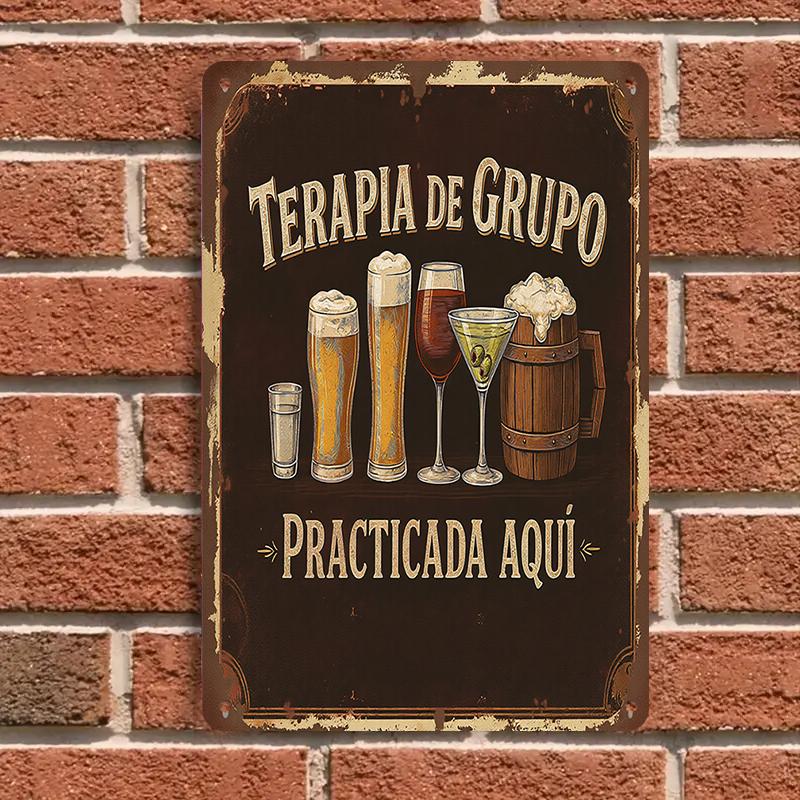 1PC 2D flat retro style Spanish humorous bar decoration tin painting creative Terapia de Grupo beer cup pattern wall decoration