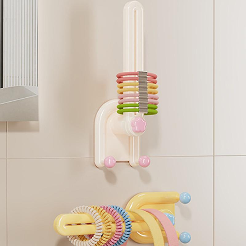 No-Drill Multifunctional Hair Accessory Storage Rack, Bathroom Adhesive Hook for Kids Headbands Hair Ties Jewelry Organizer