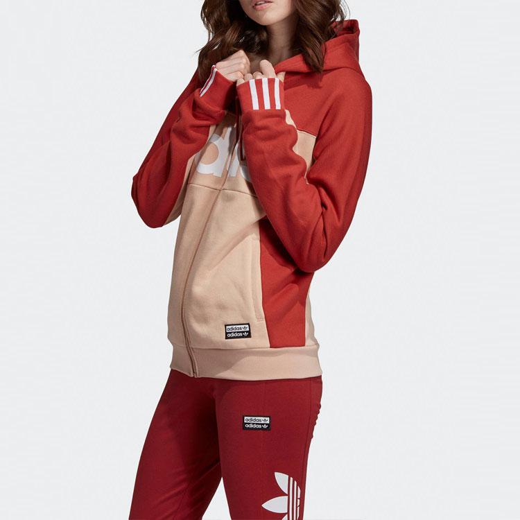 Adidas Originals Alphabet Print Colorblock Casual Hoodie With Full Zip Women Tops Red FH7558