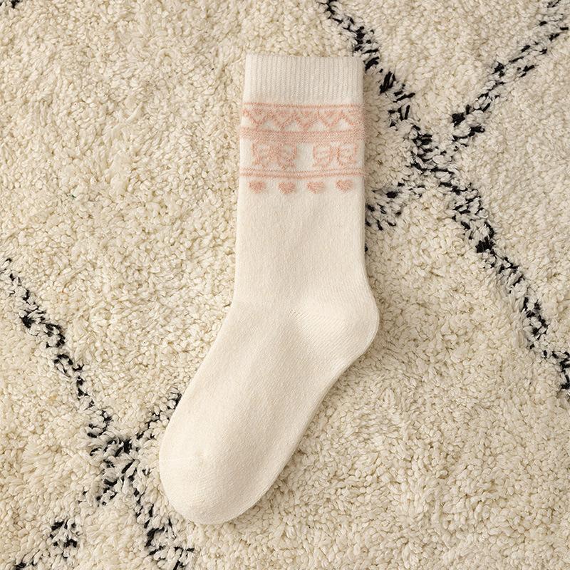 Mittellanges Röhrengarn mit Federn, farblich passende Wollsocken im Retro-Stil mit Schleife, für Zuhause und Freizeit, wärmespeichernd, verdickt, Thermosocken