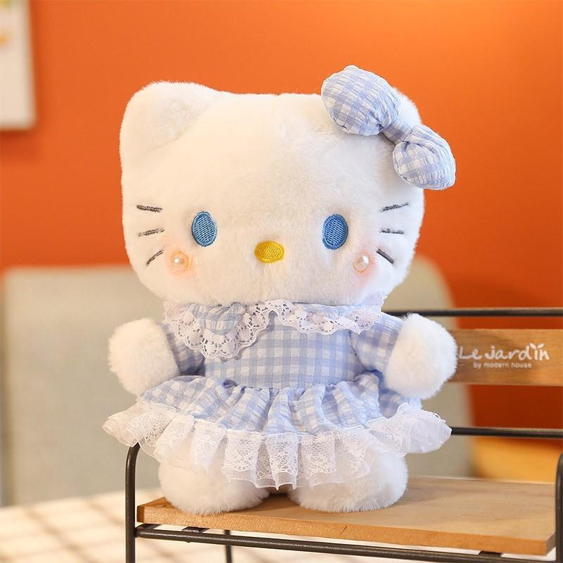 Doll Plush Stuffed With Checkered Dress And Bow Decor For Kids Gift