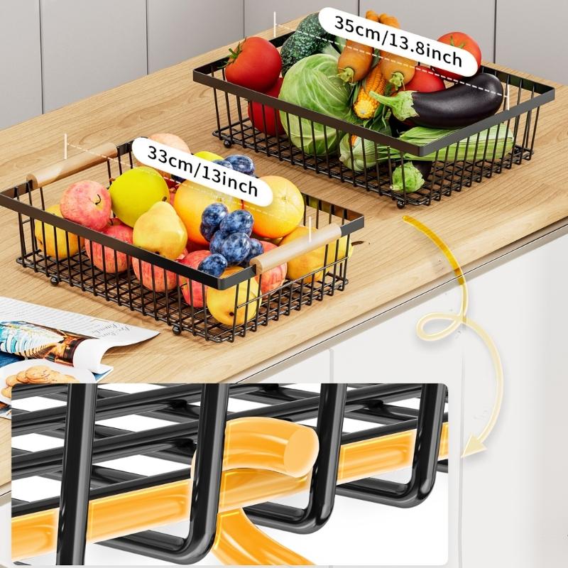 Fruit Organizer Basket Stackable Vegetable Storage Rack with 2 Banana Hangers Space Saving Bread Snacks Organizer