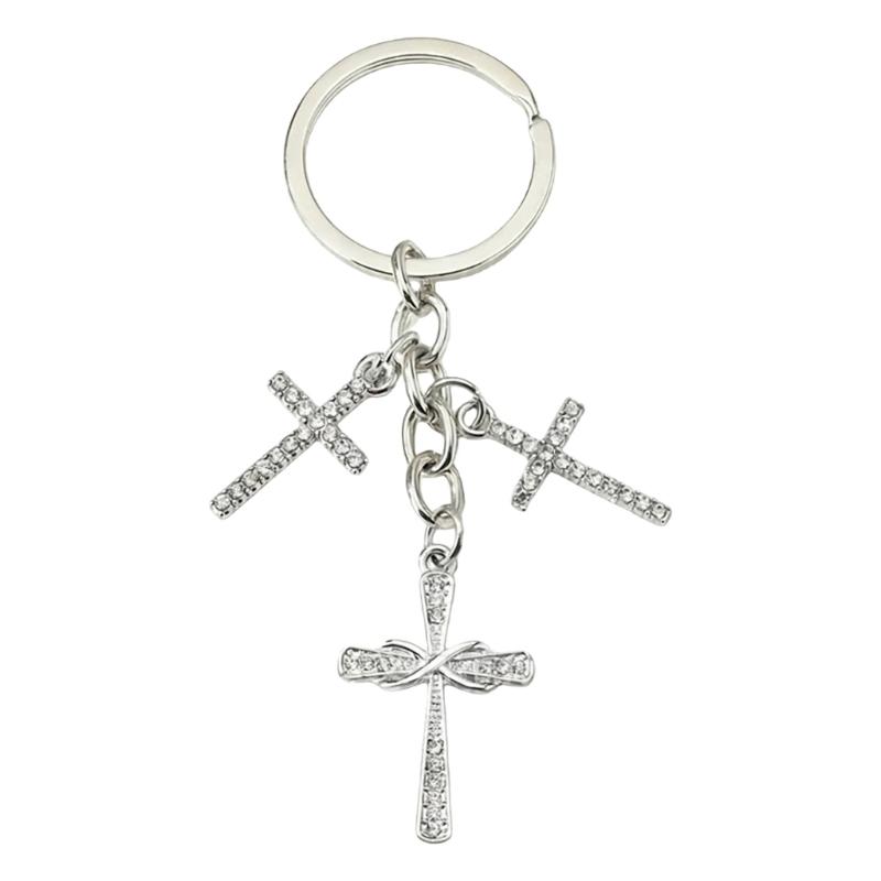 

Sparkling Rhinestones Enhanced Metal Crucifix Keychain Perfect for Keys Bags and Everyday Carry with Stylish Design 1
