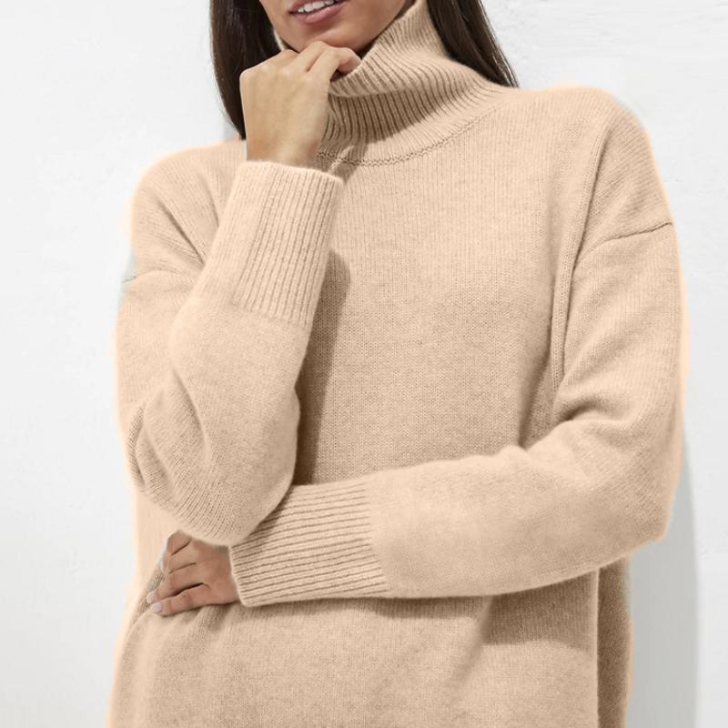 Теплые эластичные свитера осень-зима женские водолазки вязаные свитера оверсайз длинные рукава свободные пуловеры топы уличная одежда мягкие One size легкие хаки 2398₽