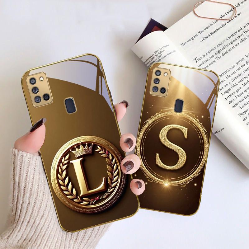 Laurel leaf ring gold For Samsung A 31 32 A33 A34 35 14 A15 13 A16 25 26 50 52 53 54 55 56 70 71 72 73 Golden glass phone case