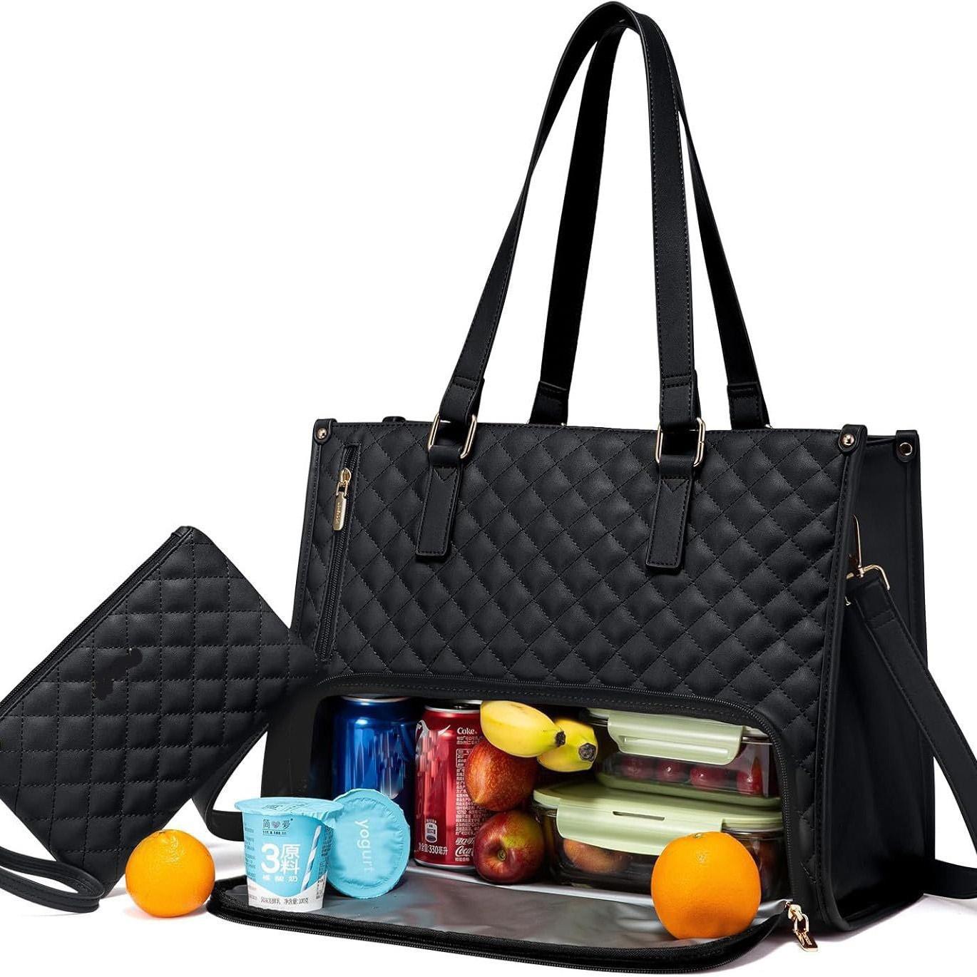 

New 2-in-1 Large Handbag Lunch Bag Combo Women s Crossbody Computer Bag Insulated Lunch Box PU Leather Basket Bag Style чёрный