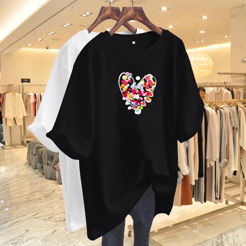 Women's Pure Cotton Heart T-Shirt, Loose Oversize Design, Summer 2026 Collection, Short Sleeve, Niche Fashion.
