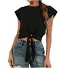 Casual Women'S Short Sleeve Solid Round Neck Tops Ladies Blouse Lace Up Vest
