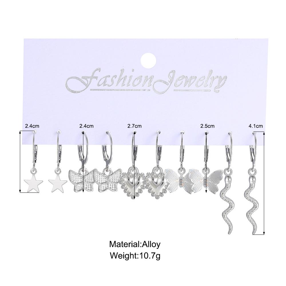 Silver Color Heart Dangle Earrings Set Vintage Butterfly Metal Geometric Drop Earring for Women 2023 Fashion Trendy Jewelry Gift
