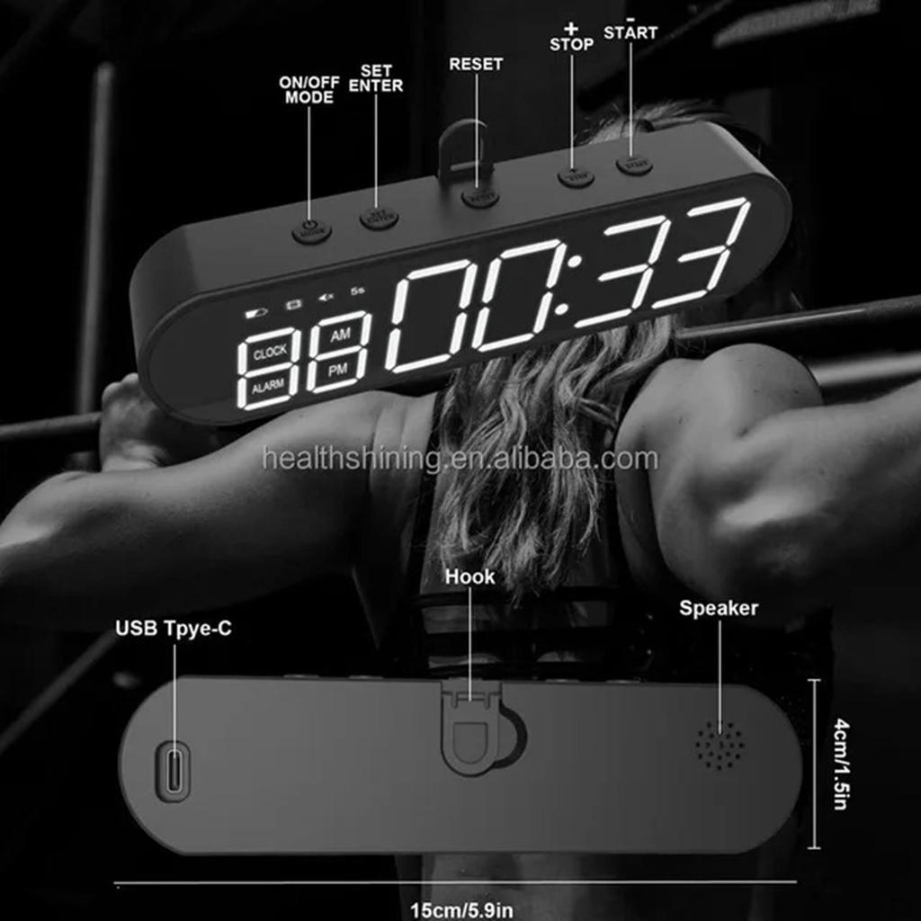 Fitness Timer Nedtelling/opptelling Klokke Digitalt Display Håndholdt Kalkulator Intervall for Utendørs