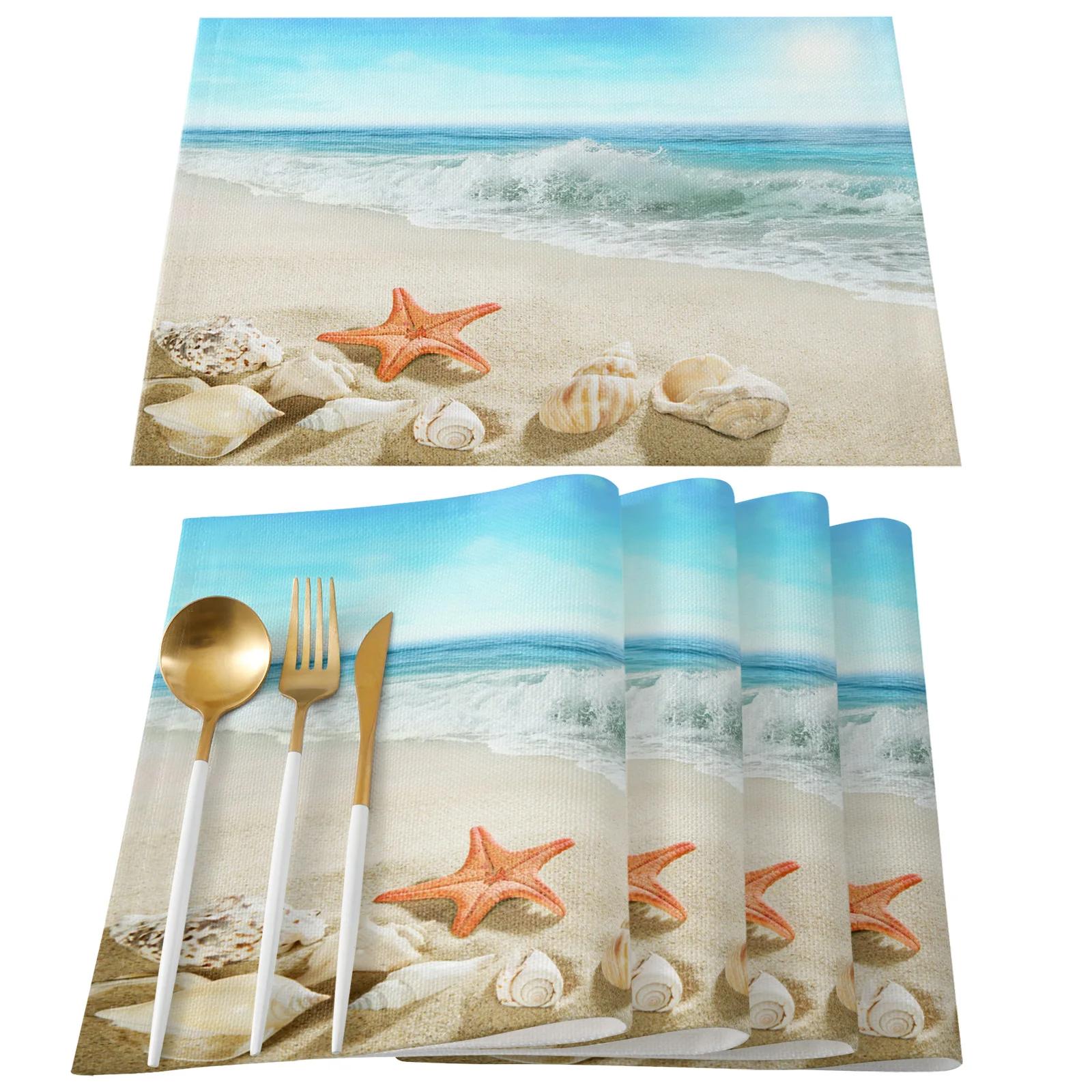 

2/4/6 Pcs Placemat Ocean Beach Waves Table Mat Non-Slip Heat Resistant Washable Linen Place Mats for Party Kitchen Dining Decor 2pcs 30x45cm