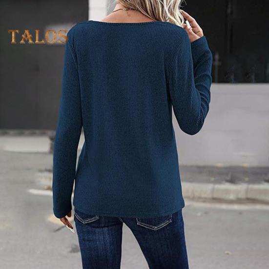 Topuri Dama Decolteu în V Mânecă Lungă Tricot Reiat Top cu Nasturi Decor Culoare Solidă Croială Lejeră Elastic Cămașă de Toamnă Ținută Casual de Birou