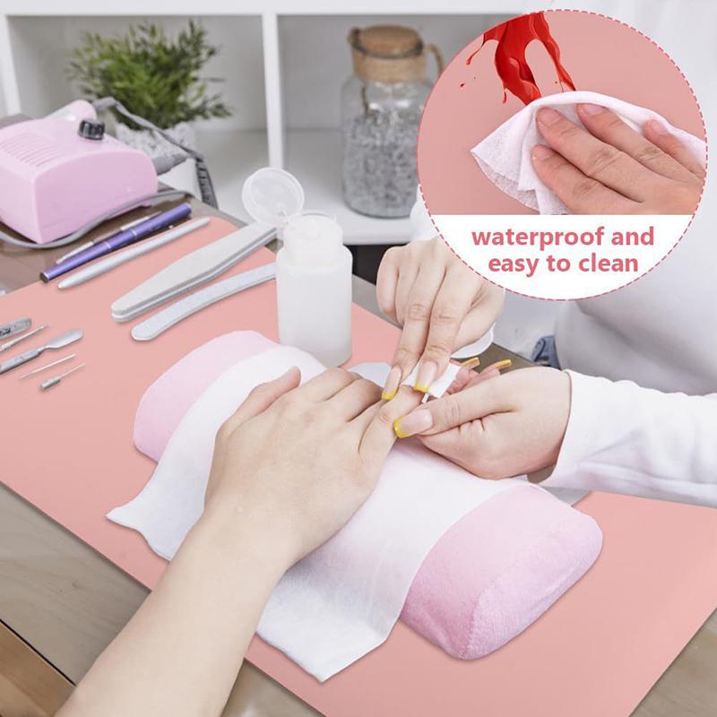 Nail Art Table Mat Soft Foldable Manicure Hand Rest Pad Waterproof Scratch Easy-Clean Office Desk Mat Portable PU Leather Pads