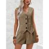 V-neck Button Vest Casual Shorts SETV Collar Button Vest Casual Shorts Suit