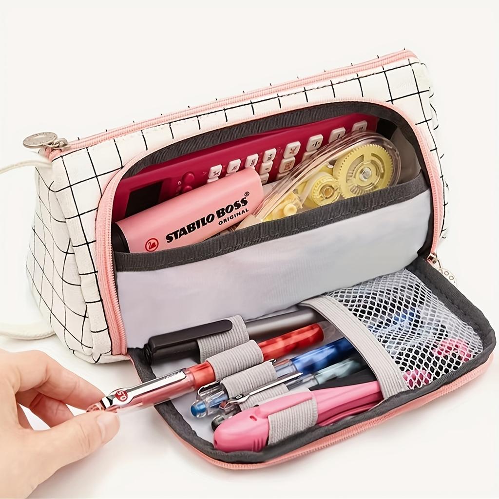 Stylish Black and White Checkered Canvas Pencil Case - Versatile Organizer for Stationery, Office Supplies, Perfect for Young Adults Pencil Pouch