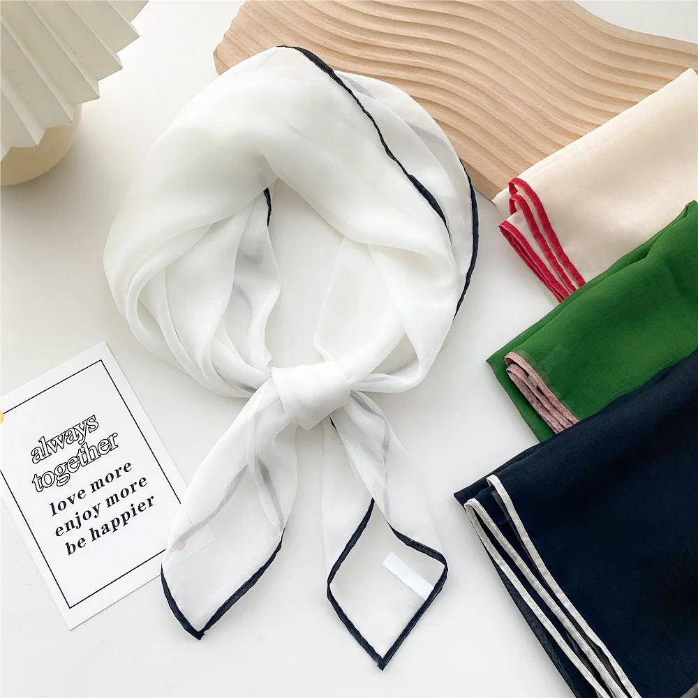 Solid Color Handkerchief Silk Neck Scarves For Women Small Shawls and Wraps Bandana Head Scarfs Square Hairband Hijab Scarf 70CM