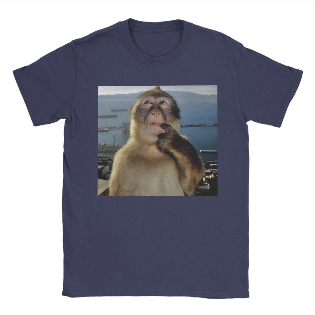 Funny Thinking Monkey Meme Tee Shirt for Unisex Women Graphic T Shirts Cotton Clothing