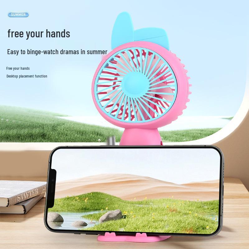 Portable USB Mini Cartoon Fan with Night Light and Adjustable Wind Speeds