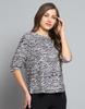 MONTE CARLO Womens Printed Black & White Round Neck 3/4 Sleeve Top