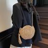 Women Hollow Straw Bag Circle Rattan Bag Round Soft Paper Rope Shoulder MessengerBag Tassel Summer Beach Handmade Crossbody Bags