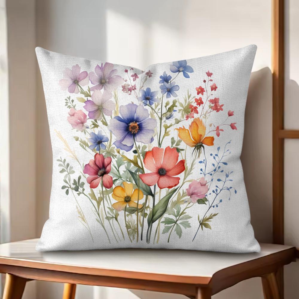 Spring Flowers Cushion Cover Natural Linen Organic Fabric DoubleSided Printing Couch Pillow Covers Home Decor
