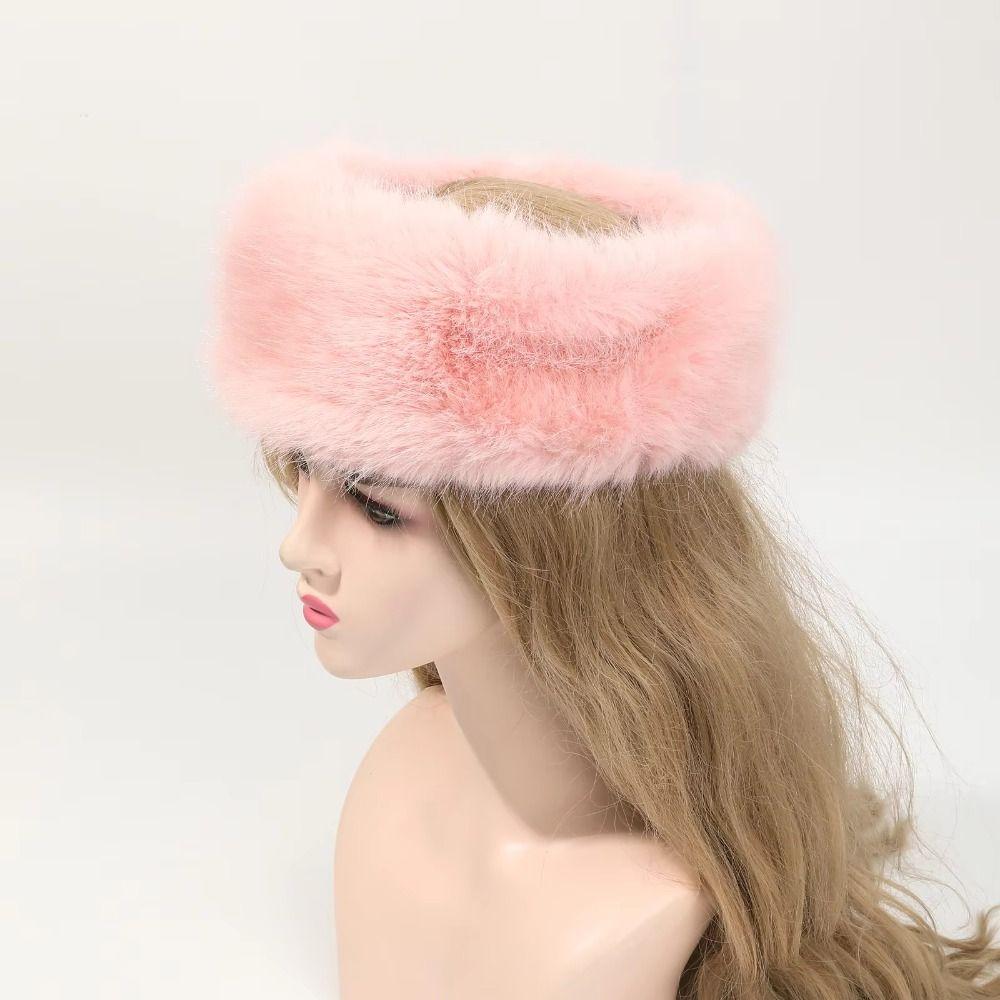 Coldproof Lady Warm Empty Hat Soft Fluffy Elastic Hair Bands Plush Faux Fur Headband  Cold Weather