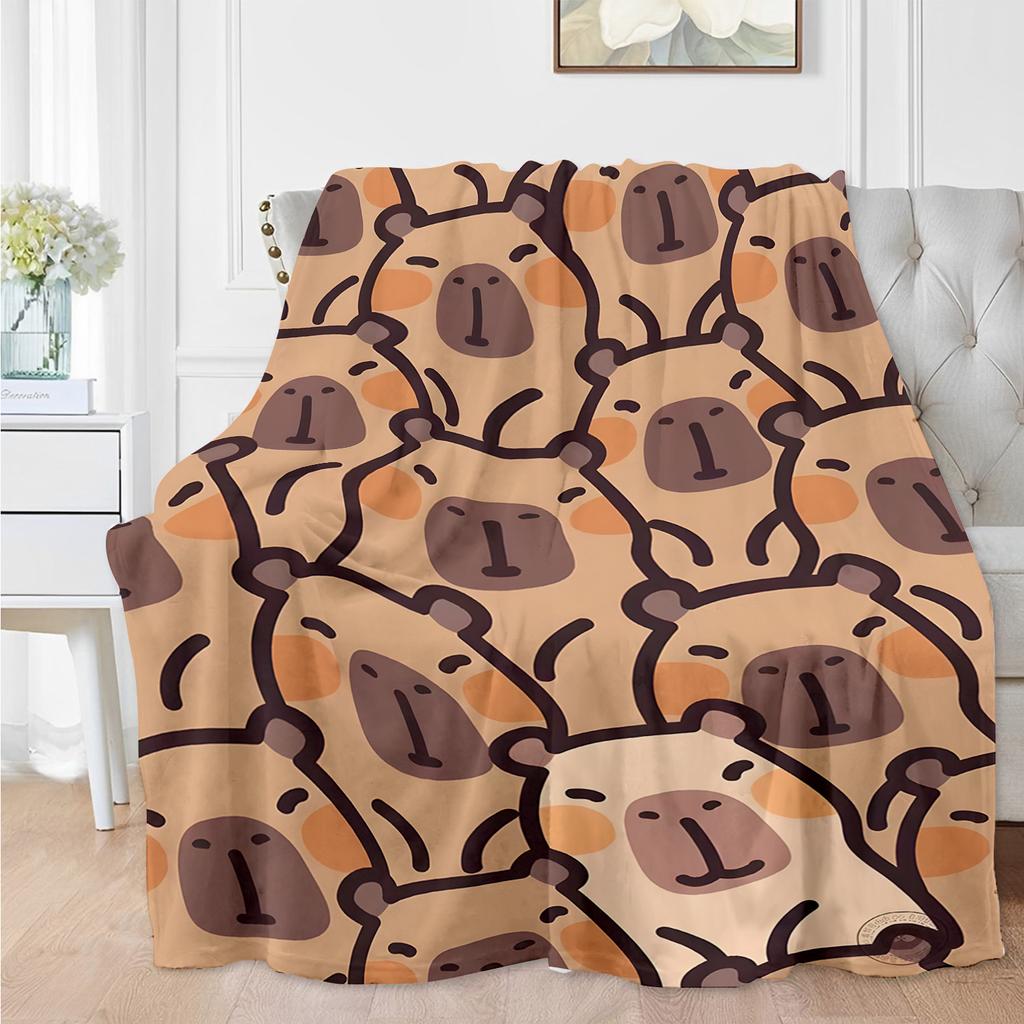 Personalized Cartoon Capybara Printed Fleece Blanket - Ultra-Soft And Warm, Lightweight for All Seasons, Suitable for Adults, Families, Birt