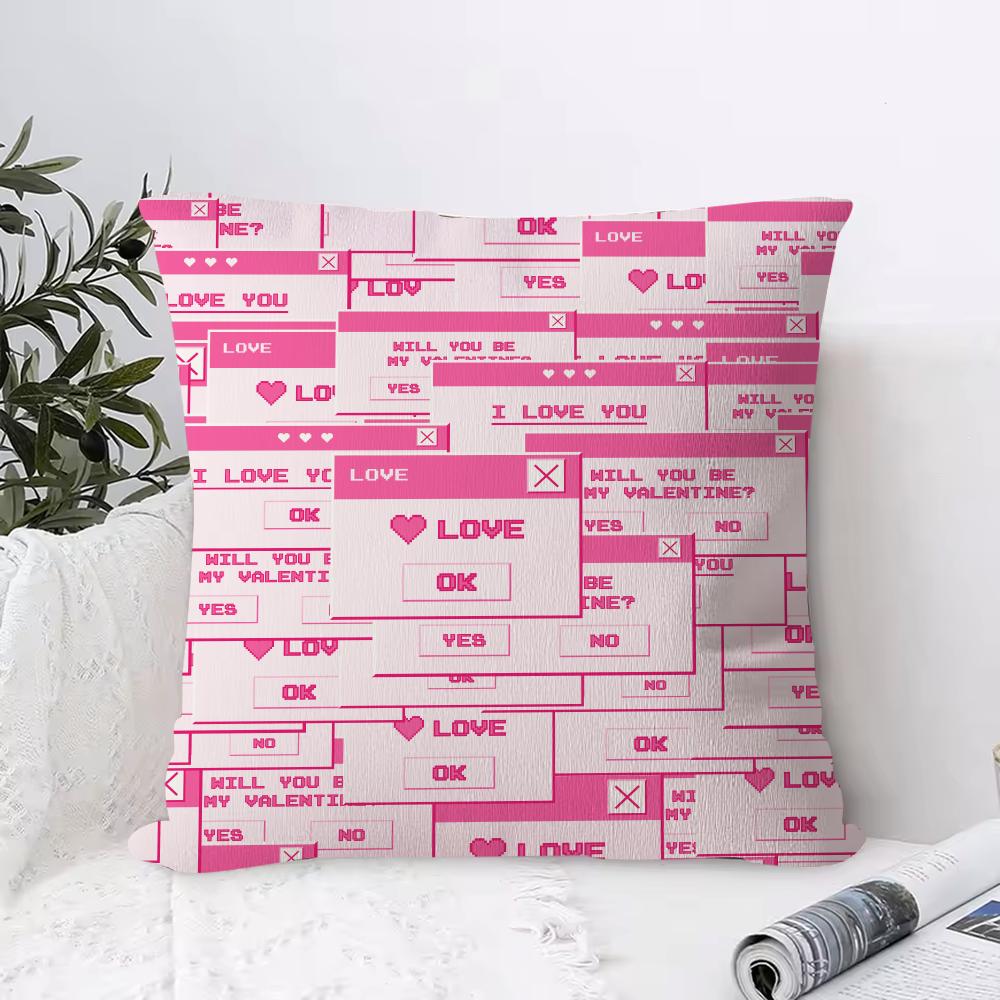 Valentine's Day Stickers X Cushion Cover Anti-dustmite Pillowcase Invisible Zipper Silky Short Plush Sofa Cushion Cover