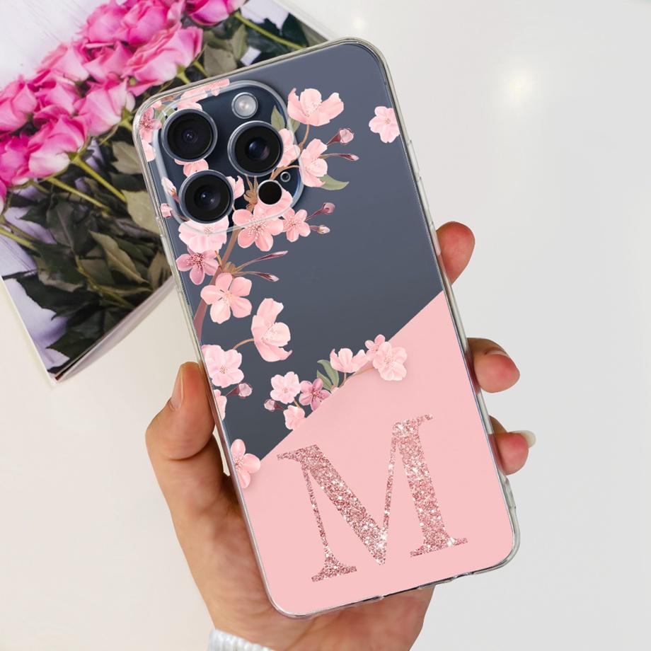 For iPhone 15 Pro Max Case iPhone 15 Plus 15 Pro Back Cover Transparent Soft TPU Letter A TO Z Capa For Apple iPhone15 15Pro Bag