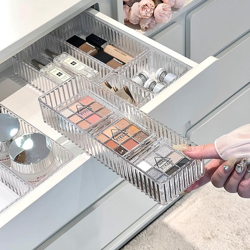 Organizéry do zásuvek na domácí psací stůl, sada plastových úložných prostor do koupelny, organizér na make-up, průhledné úložné krabice, přihrádky na kuchyňské potřeby
