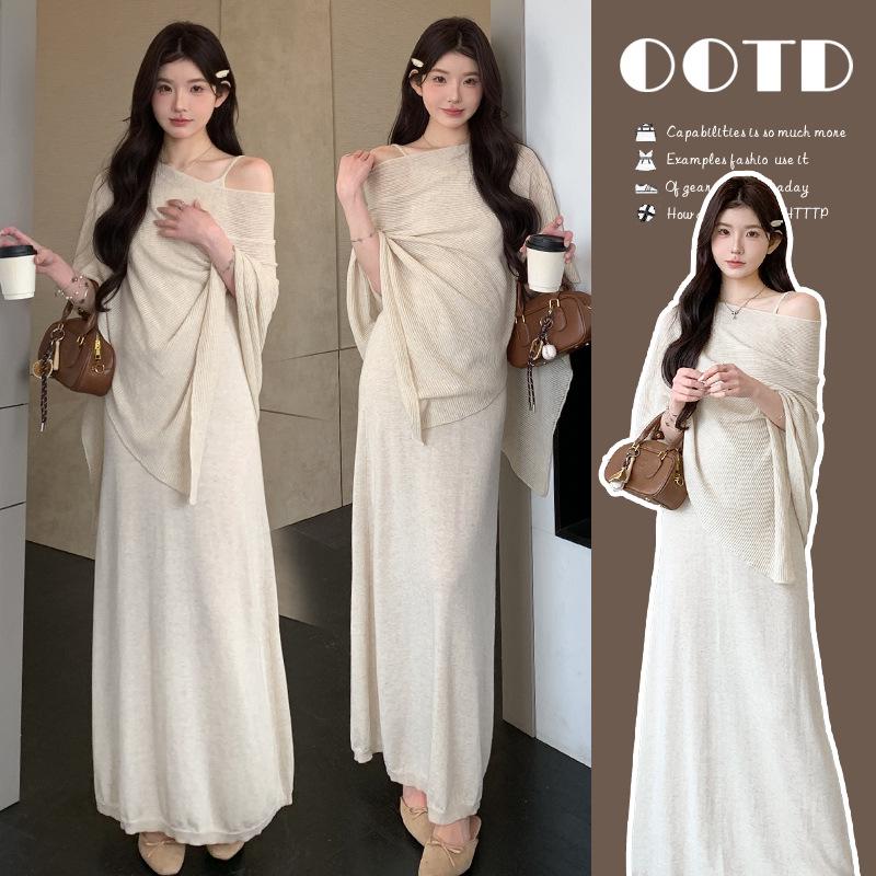 2026 Spring Knit Sun Protection Camisole & Shawl Two-Piece Maternity Dress M