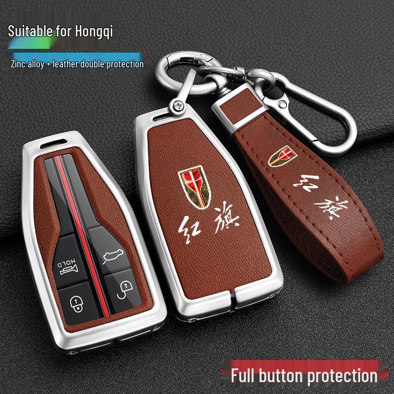 Hongqi H5/H7/HS5/HS7 Auto-Fernbedienung Metall-Leder Schutzschlüsselhülle und Halter.