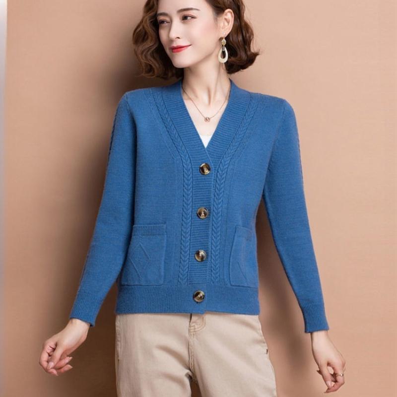 Fashion Knit Small Coat Spring Autumn Outerwear Short Women's Sweater Cardigan Middle Aged Mom Women's Clothing