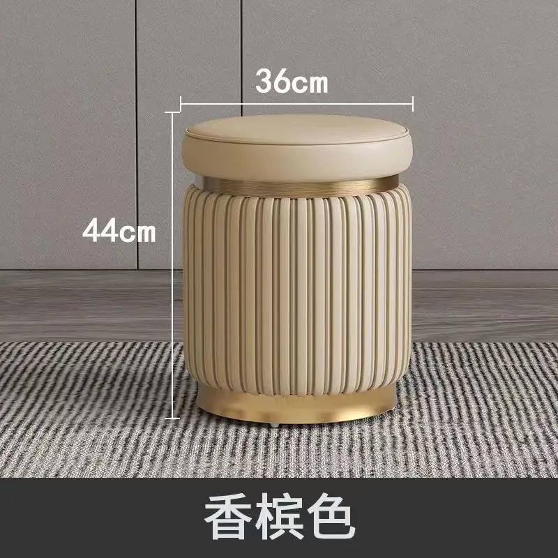 Small Stools Leather Stools Light Luxury Round Stool Makeup Stool Living Room Coffee Table bench High-end Sofas Soft Cushions