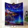 Starry Night Coastal Landscape Design Flannel Blanket for Bedroom, Living Room, Sofa, and Nap Sofas
