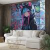 Cute Anime Girl Cat Ear Hoodie Tapestry  Urban Graffiti Style Suitable for Bedroom and Living Room Decoration