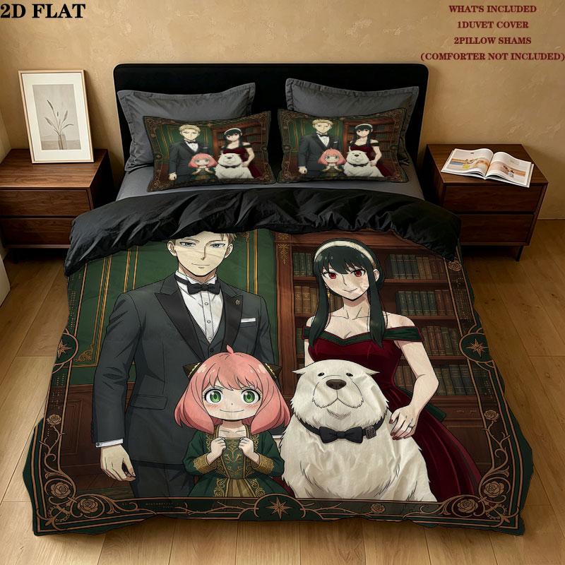 Spy Family Pattern Bedding Quilt Set Quilt Cover Pillowcase Home Birthday Gift(1 * duvet cover + 2 * pillowcase, without core)