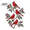 Unique Outdoor Yard Decorations Metal Bird Wall Decor, Red & Chickadee Sculpture with Branches and Gifts for Garden Lovers Berries, 2D Iron