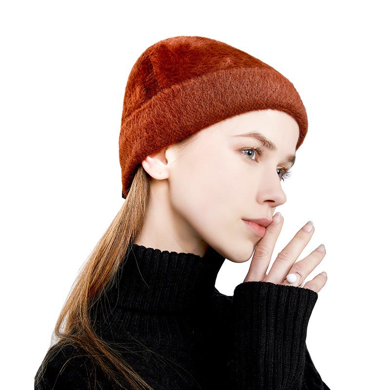 

Autumn and winter dome cashmere blended knitted hat solid color double-sided pullover, ear protector, cold hat, thermal hat for men and women темно-коричневого кольору