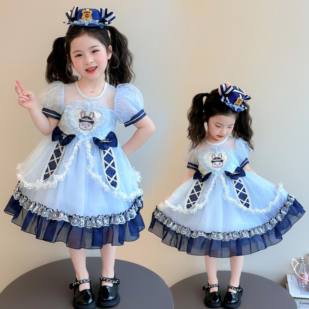 Girl cartoon rabbit police officer Lolita dress summer dress mesh princess dress fluffy dress birthday dress