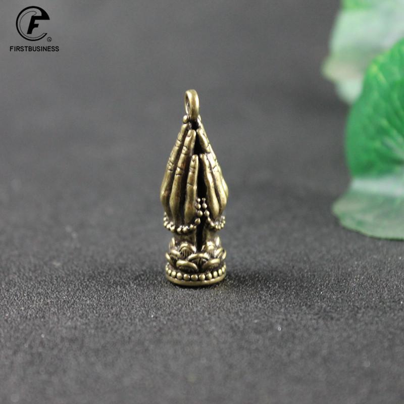 Handmade Brass Buddhism Praying Buddha Hand With Lotus Base DIY Copper Zen Bracelet Beads Desk Decor Mini Hand Pray Figurines