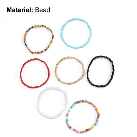 7Pcs Women Bracelets Beaded Colorful Jewelry Elastic Contrast Color Beads Anklets Bracelets for Beach