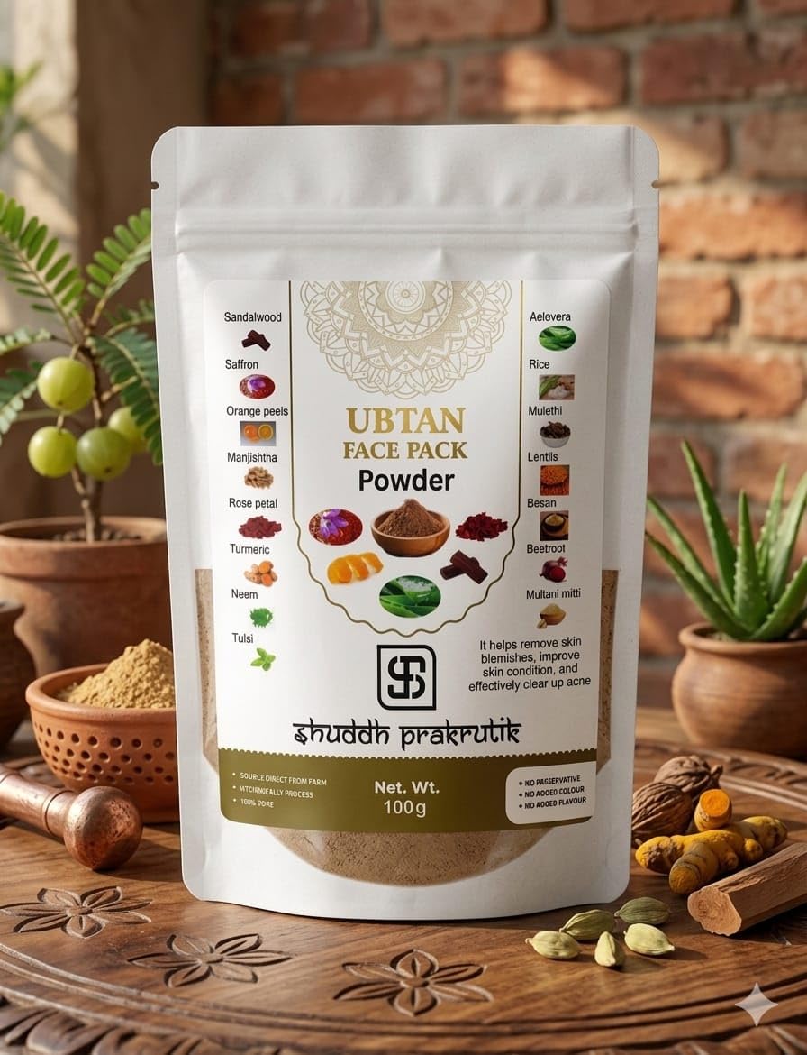 

Shuddh Prakrutik Ubtan Face Pack Powder for Glowing Skin | Natural Herbal Face Pack with Sandalwood, Saffron, Turmeric & Multani Mitti | Skin Bri
