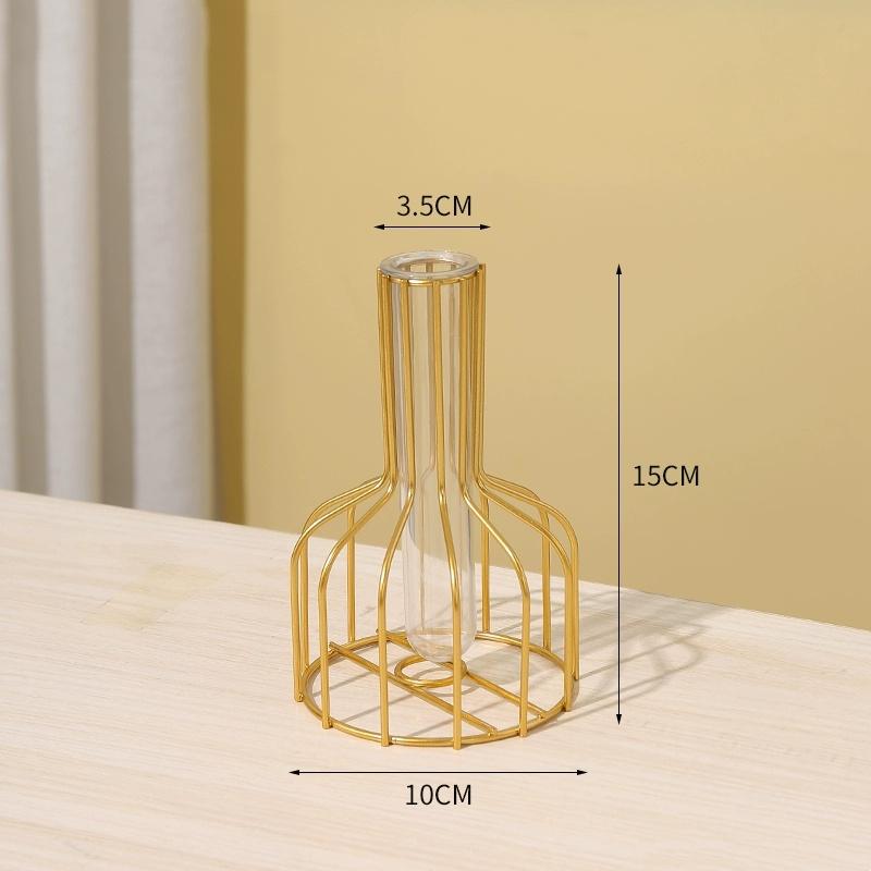 1 Set Golden Vase Metal Flowers Pot Hydroponic Container Test Tube Vase Modern Luxurious Home Desk Decoration Alloy Glass Vases