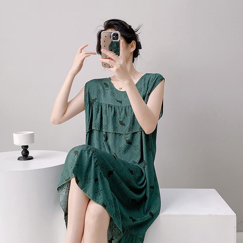 Ethnic vest women's nightgown summer thin cotton and silk loose artificial cotton loungewear casual suit thin skirt
